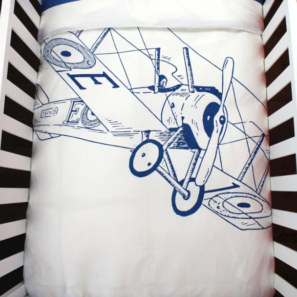 ORGANIC COTTON BIPLANE CRIB DUVET COVER - Picture 1 of 5